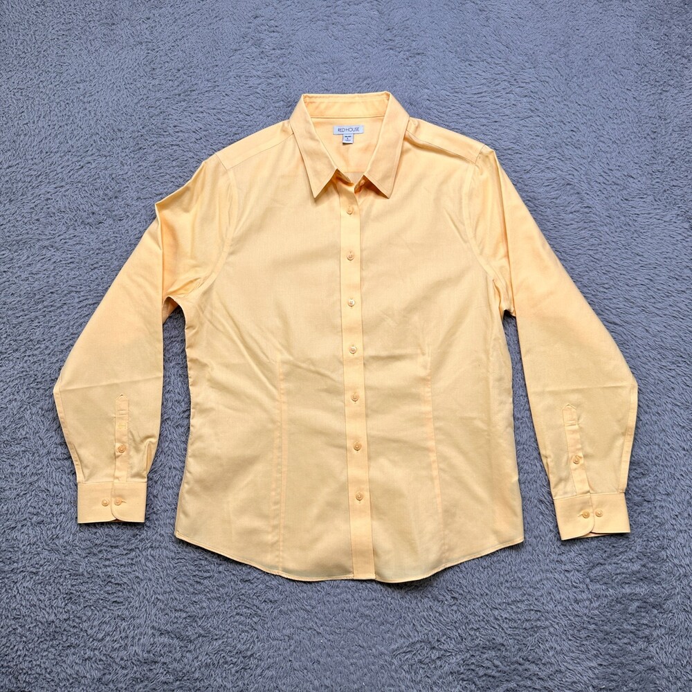 Long Sleeve Button Up Shirt Womens L Orange Red House Dress Blouse